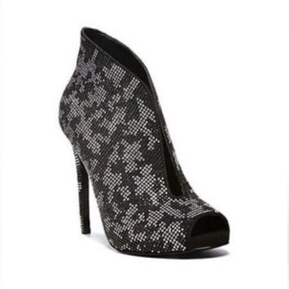 Steve Madden St. Lucia Black Monochrome Camouflage Gemstone Ankle Boots B51 - Picture 2 of 11